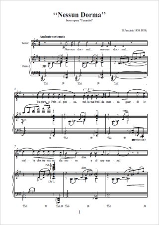 Nessun Dorma Partitions gratuites